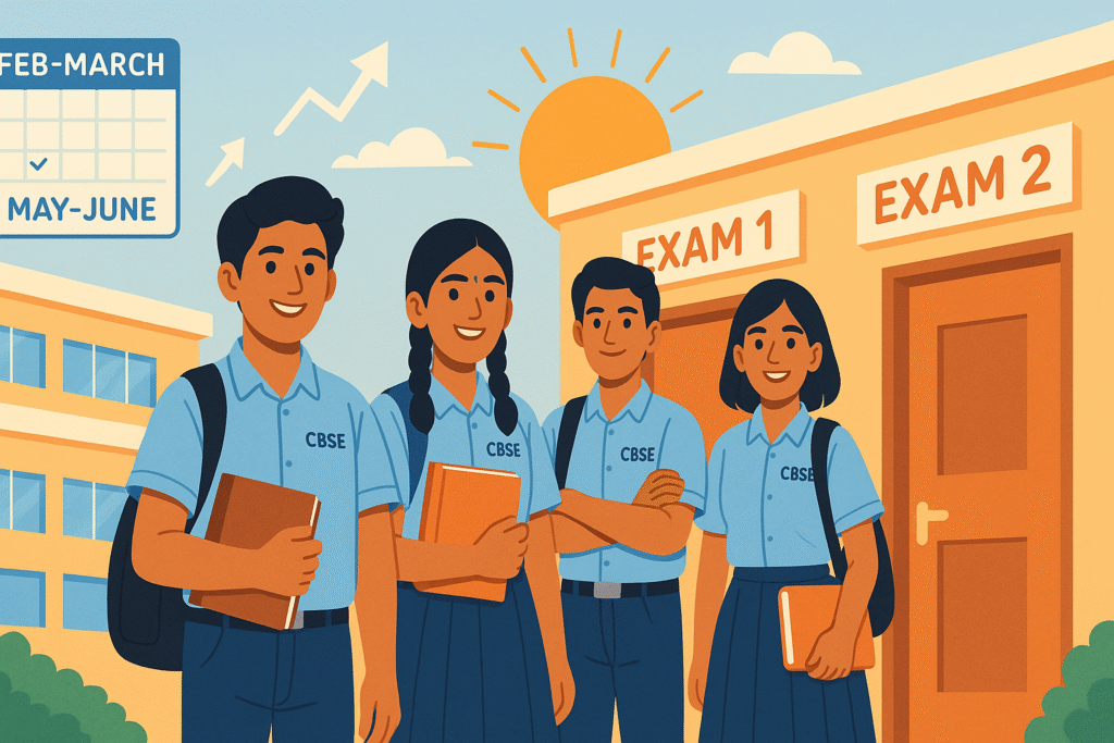 CBSE introduces two board exams for Class 10 from 2026. Students get 2 attempts, can improve 3 subjects, best score counts. Complete guide with FAQs & tips.