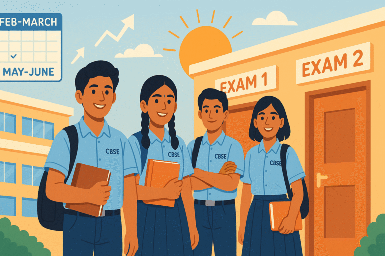 CBSE introduces two board exams for Class 10 from 2026. Students get 2 attempts, can improve 3 subjects, best score counts. Complete guide with FAQs & tips.